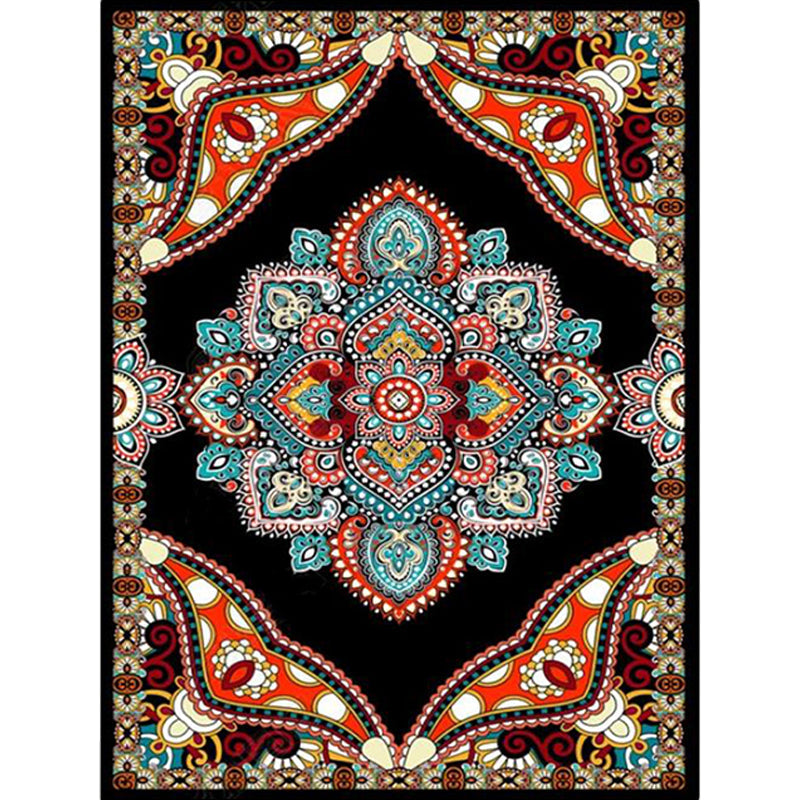 Avtoit | Mediterranean Moroccan carpet in red and black medallion floral pattern carpet polyester non-slip flooring for living room decoration