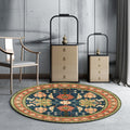 Avtoit | Persian medallion pattern rug with floral blue and green polyester, machine washable, non-slip rug for the bedroom