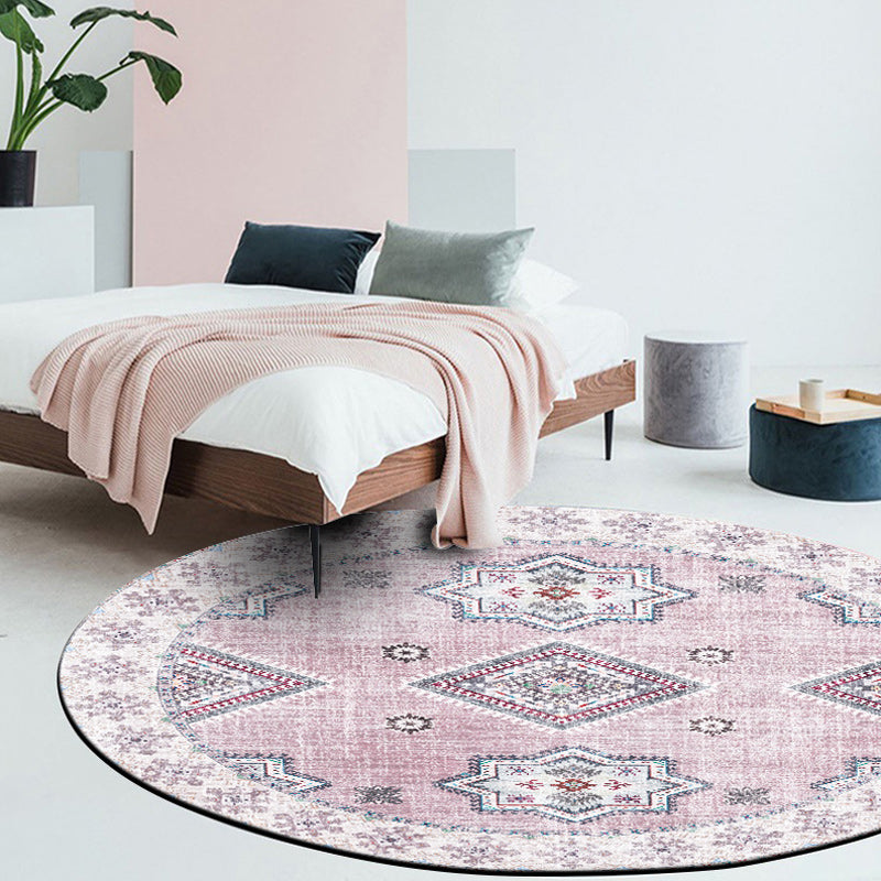 Avtoit | Vintage Medallion Pattern Rug Pink and Red Tribal Rug Polyester Washable Non-Slip Back Rug for Living Room