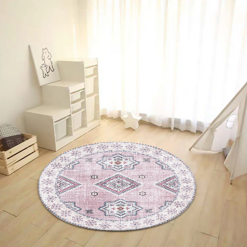 Avtoit | Vintage Medallion Pattern Rug Pink and Red Tribal Rug Polyester Washable Non-Slip Back Rug for Living Room
