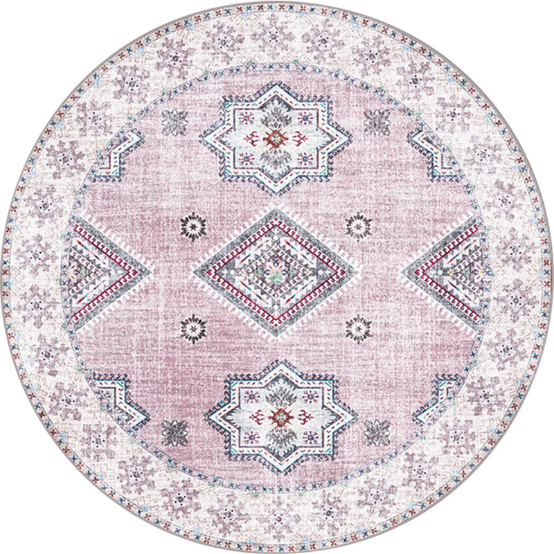 Avtoit | Vintage Medallion Pattern Rug Pink and Red Tribal Rug Polyester Washable Non-Slip Back Rug for Living Room