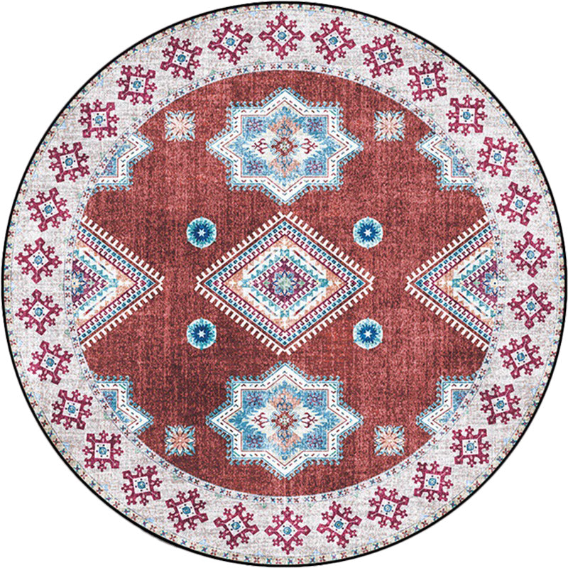 Avtoit | Vintage Medallion Pattern Rug Pink and Red Tribal Rug Polyester Washable Non-Slip Back Rug for Living Room