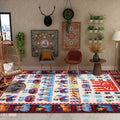 Avtoit | Black Multicolor Sou'wester Carpet Polyester Tribal Character and Animal Pattern Carpet Washable Non-Slip Back Carpet for Living Room