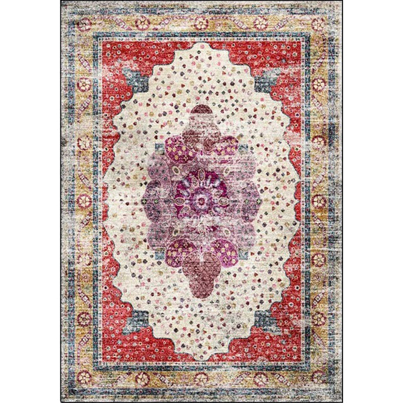 Avtoit | Red Bedroom Carpet Moroccan Medallion Floral Dot Pattern Carpet Polyester Pet-Friendly Carpet