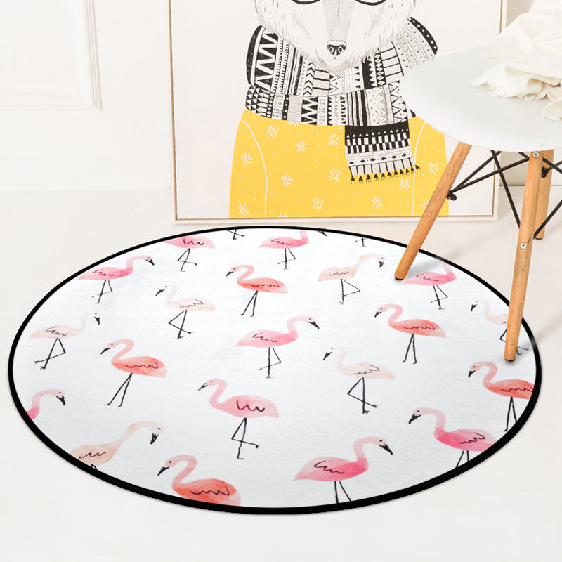 Avtoit | Stylish children's rug in white and blue animal flamingo bear lion pattern rug polyester washable rug for the children's room