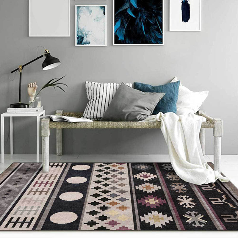 Avtoit | Black Southwestern Rug Polyester Tribal Pattern Rug Washable Non-Slip Backing Rug for Living Room