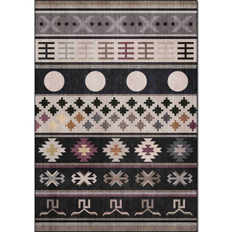 Avtoit | Black Southwestern Rug Polyester Tribal Pattern Rug Washable Non-Slip Backing Rug for Living Room