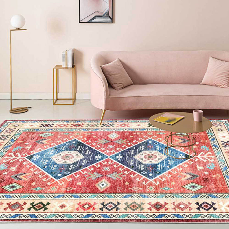 Avtoit | Classic tribal pattern carpet light red southwest carpet polyester machine washable non-slip back carpet for bedroom