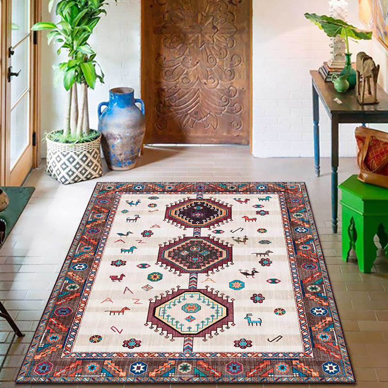 Avtoit | Classic Tribal Pattern Rug Brown and Beige Southwestern Rug Polyester Machine Washable Non-Slip Back Rug for Bedroom
