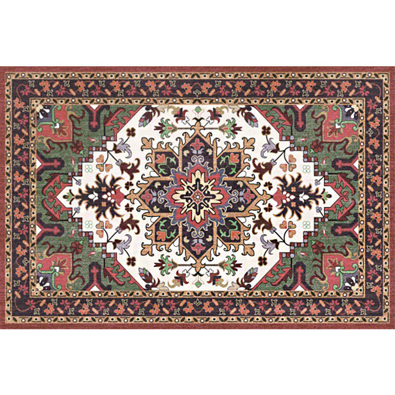 Avtoit | Oriental Moroccan Carpet in Red and Green Medallion Flower Petal Pattern Carpet Polyester Non-slip Doormat for Home Decor