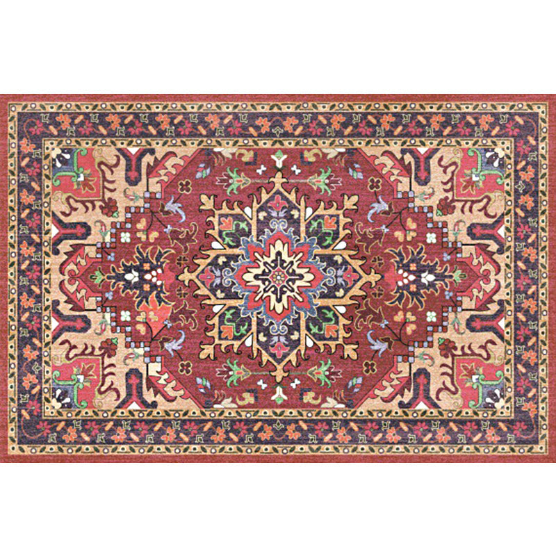 Avtoit | Oriental Moroccan Carpet in Red and Green Medallion Flower Petal Pattern Carpet Polyester Non-slip Doormat for Home Decor