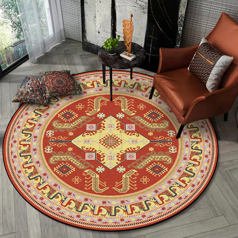 Avtoit | Red Moroccan Carpet Polyester Medallion Print Carpet washable non-slip backing Carpet for Living Room