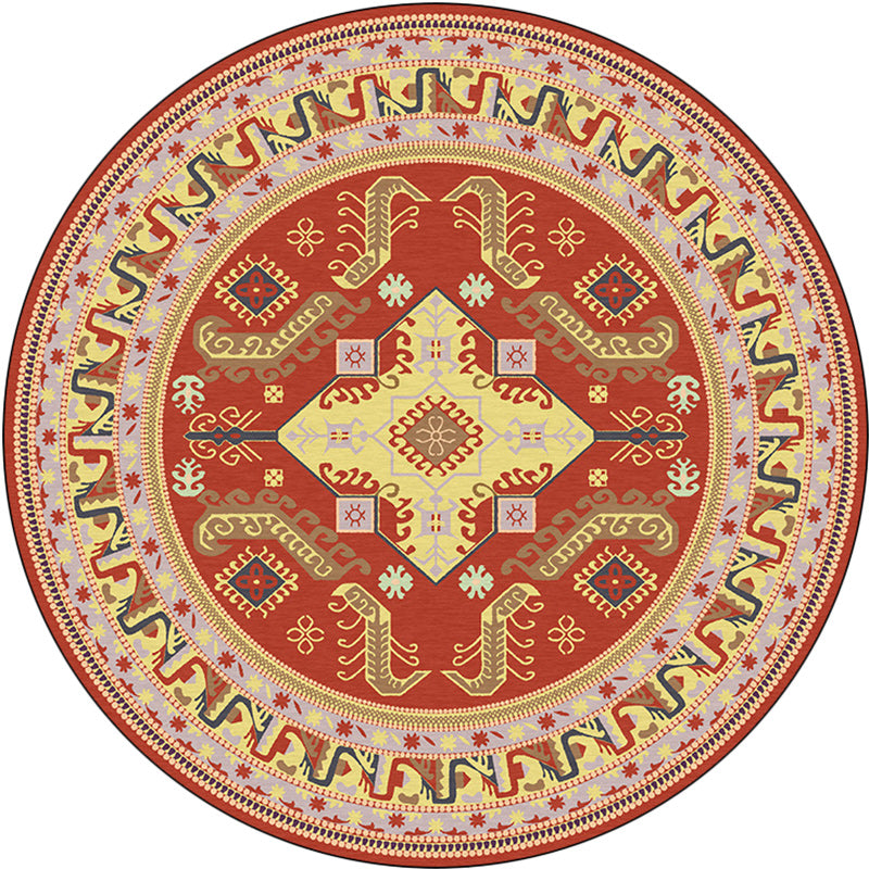 Avtoit | Red Moroccan Carpet Polyester Medallion Print Carpet washable non-slip backing Carpet for Living Room