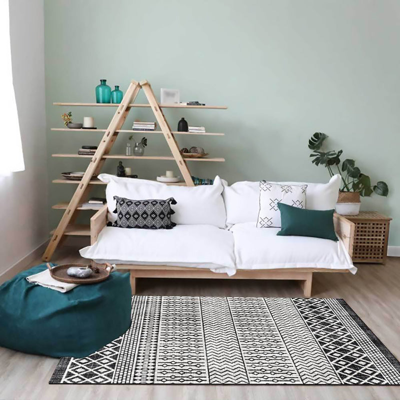 Avtoit | Southwestern Living Room Rug in Gray Geometric Stripes Diamond Print Rug Polyester Machine Washable Area Rug