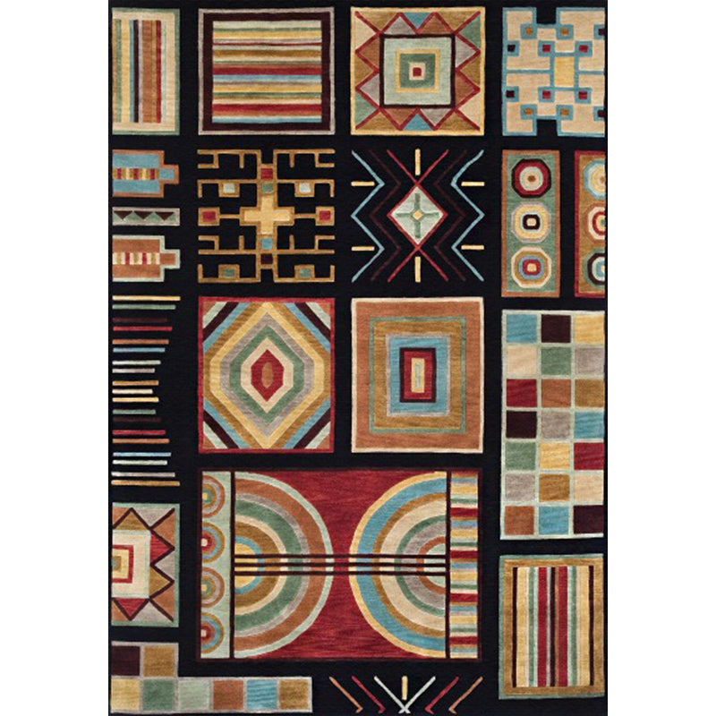 Avtoit | Black Multicolored Southwest Rug Polyester Checkered Pattern Rug Washable Non-Slip Back Rug for the Living Room
