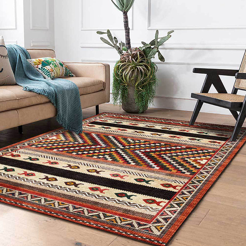 Avtoit | Vintage Tribal Print Rug Red Americana Rug Polyester Machine Washable Non-Slip Back Rug for Bedroom