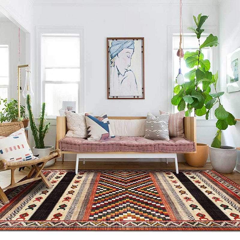 Avtoit | Vintage Tribal Print Rug Red Americana Rug Polyester Machine Washable Non-Slip Back Rug for Bedroom
