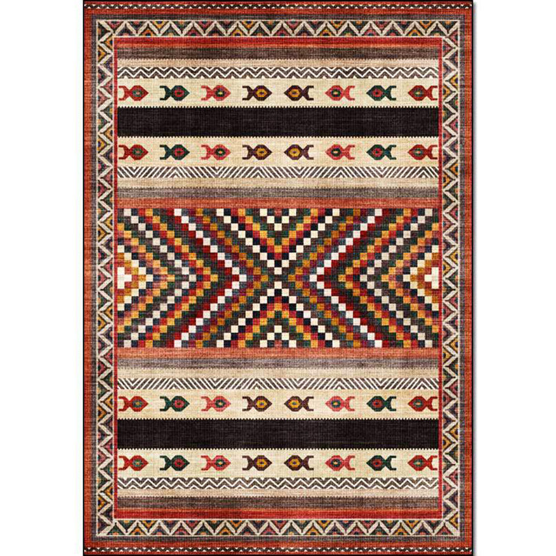 Avtoit | Vintage Tribal Print Rug Red Americana Rug Polyester Machine Washable Non-Slip Back Rug for Bedroom