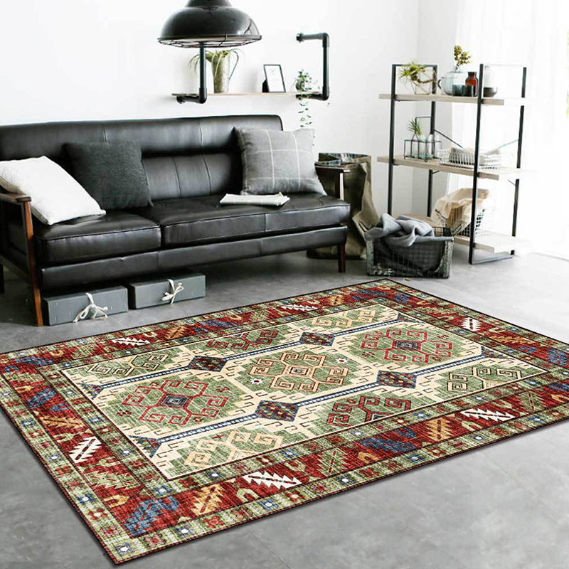 Avtoit | Unique Tribal Pattern Rug Green and Red Southwest Rug Polyester Machine Washable Non-Slip Back Rug for Bedroom