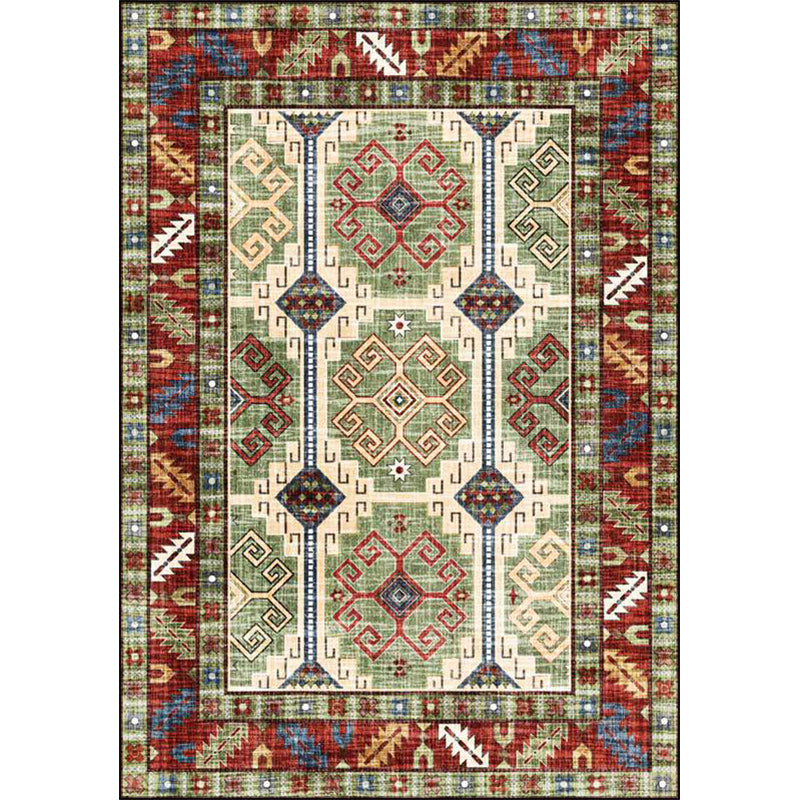 Avtoit | Unique Tribal Pattern Rug Green and Red Southwest Rug Polyester Machine Washable Non-Slip Back Rug for Bedroom
