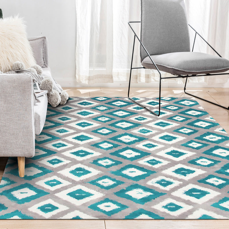 Avtoit | Blue and Gray Bedroom Rug Novelty Geometric Diamond Pattern Area Rug Polyester Pet-Friendly Rug