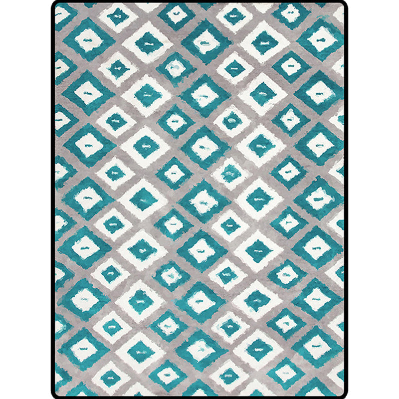 Avtoit | Blue and Gray Bedroom Rug Novelty Geometric Diamond Pattern Area Rug Polyester Pet-Friendly Rug