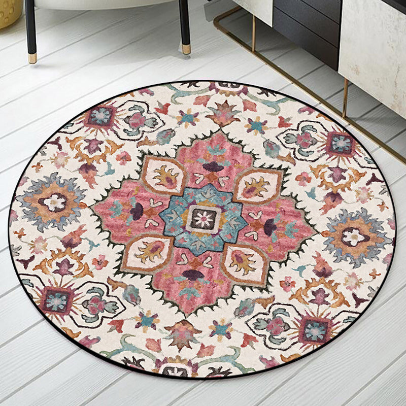 Avtoit | Pink Moroccan Carpet Polyester Medallion Print Carpet washable non-slip carpet for living room