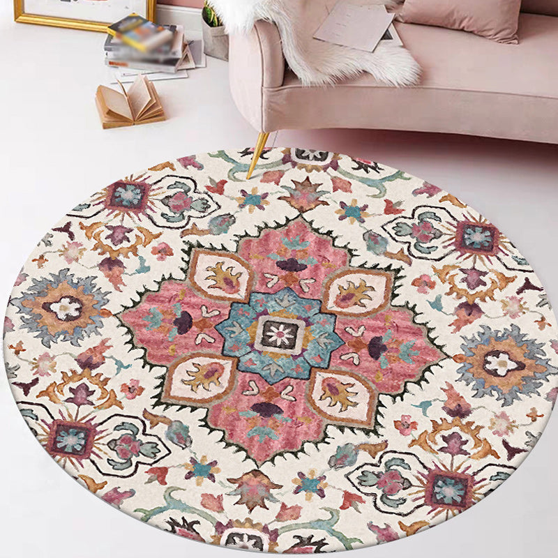 Avtoit | Pink Moroccan Carpet Polyester Medallion Print Carpet washable non-slip carpet for living room