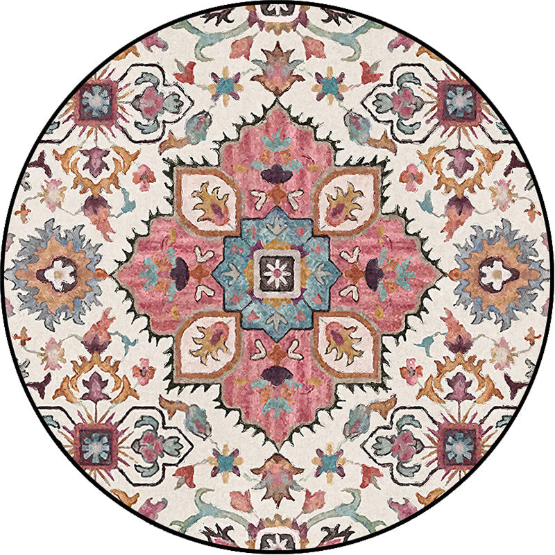Avtoit | Pink Moroccan Carpet Polyester Medallion Print Carpet washable non-slip carpet for living room