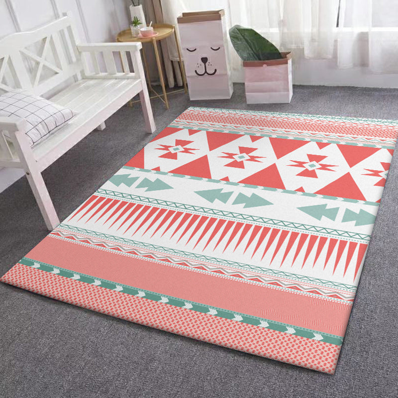 Avtoit | Pink Bedroom Rug Southwestern Geometric Striped Pattern Area Rug Polyester Pet-Friendly Rug