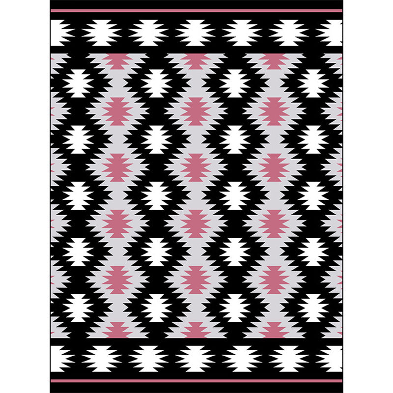 Avtoit | Southwestern Living Room Rug in Black Geometric Print Rug Polyester Stain Resistant Washable Area Rug