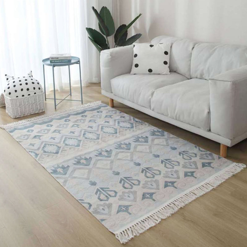 Avtoit | White and red southwestern rug linen tribal geometric pattern rug washable fringed rug for the living room