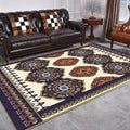 Avtoit | Navy Blue and Beige Americana Rug Polyester Tribal Floral Pattern Rug Washable Non-Slip Back Rug for Living Room