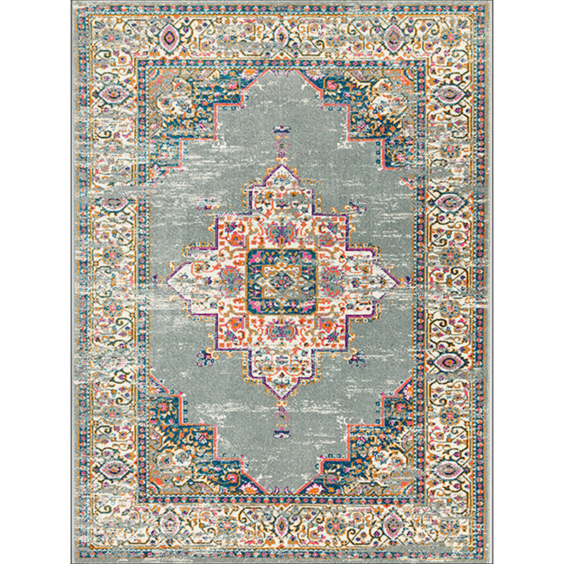 Avtoit | Moroccan living room rug in green medallion floral pattern rug polyester non-slip backing rug