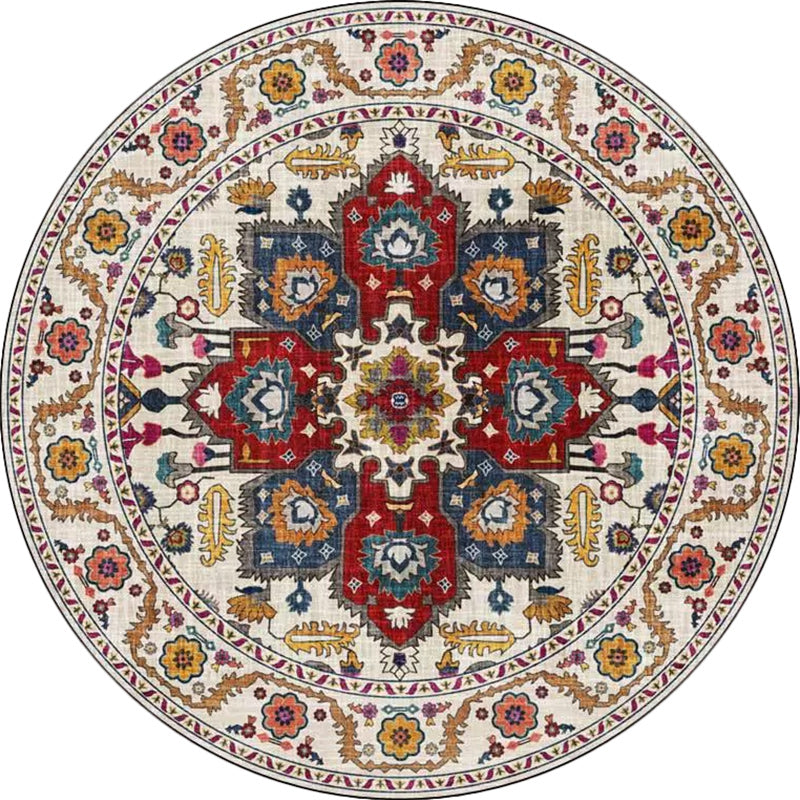 Avtoit | Classic medallion pattern rug with floral blue and red tribal rug made of washable polyester non-slip backing rug for the living room