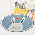 Avtoit | Blue and Ivory Children's Room Carpet Child Animals Rabbit Owl Elephant Penguin Pattern Area Rug Polyester Washable Carpet