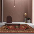 Avtoit | Red and Brown Bedroom Rug Moroccan Medallion Floral Pattern Area Rug Polyester Stain Resistant Rug