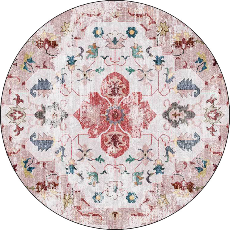 Avtoit | Persian Medallion Pattern Carpet Pink and Green Polyester Carpet Machine Washable Non-Slip Carpet for the Bedroom