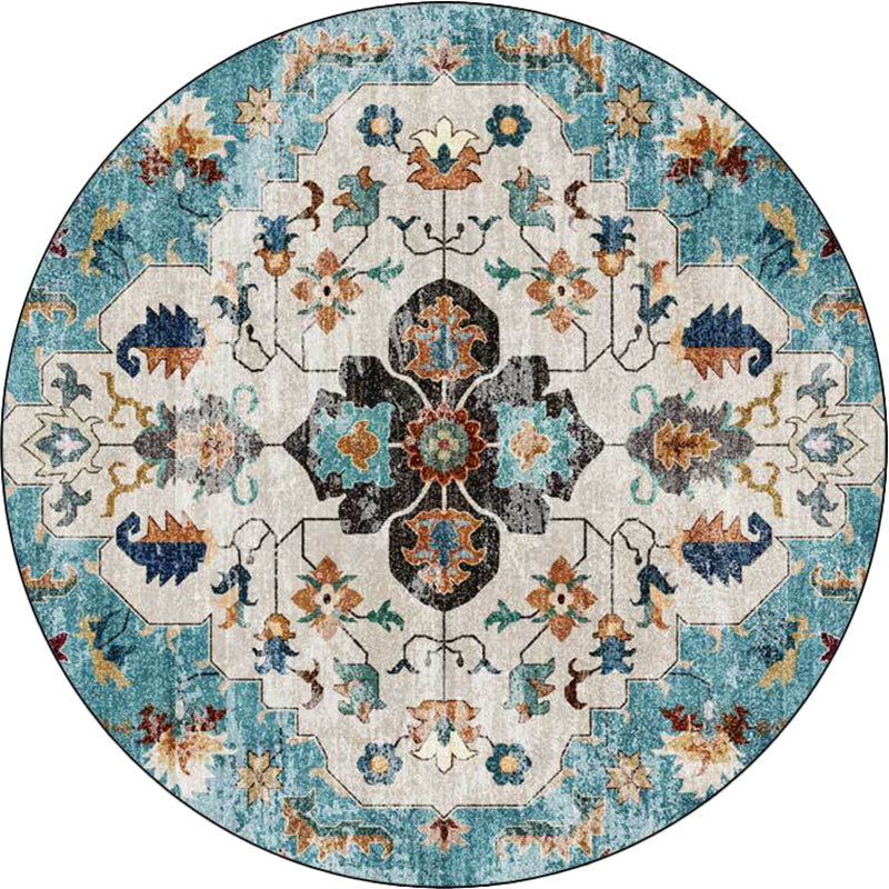 Avtoit | Persian Medallion Pattern Carpet Pink and Green Polyester Carpet Machine Washable Non-Slip Carpet for the Bedroom