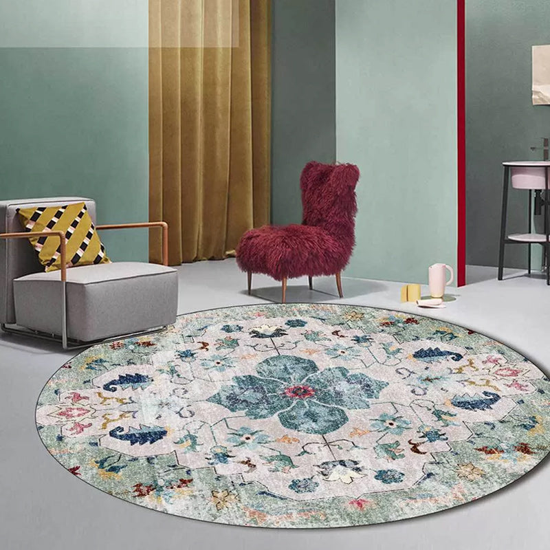 Avtoit | Persian Medallion Pattern Carpet Pink and Green Polyester Carpet Machine Washable Non-Slip Carpet for the Bedroom