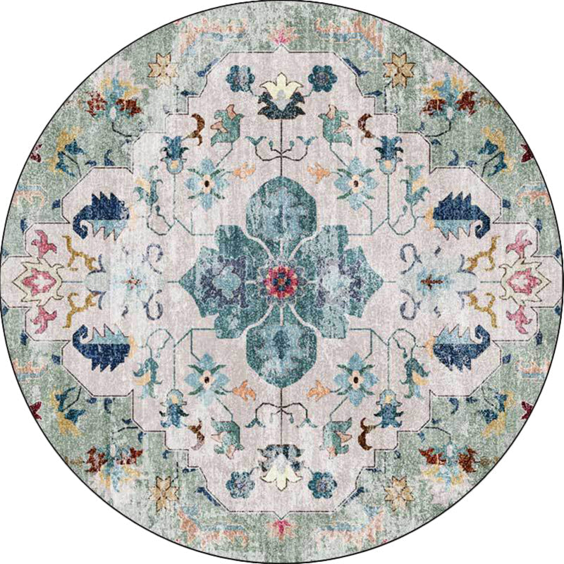 Avtoit | Persian Medallion Pattern Carpet Pink and Green Polyester Carpet Machine Washable Non-Slip Carpet for the Bedroom