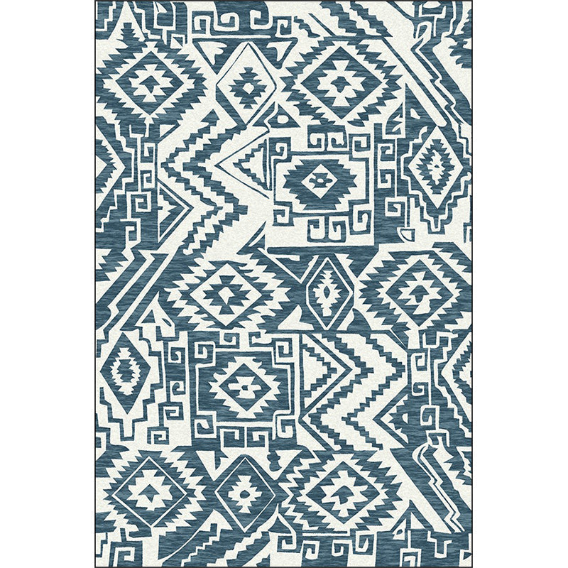 Avtoit | Tribal Southwest rug in blue and white geometric pattern rug polyester pet-friendly rug for home decoration