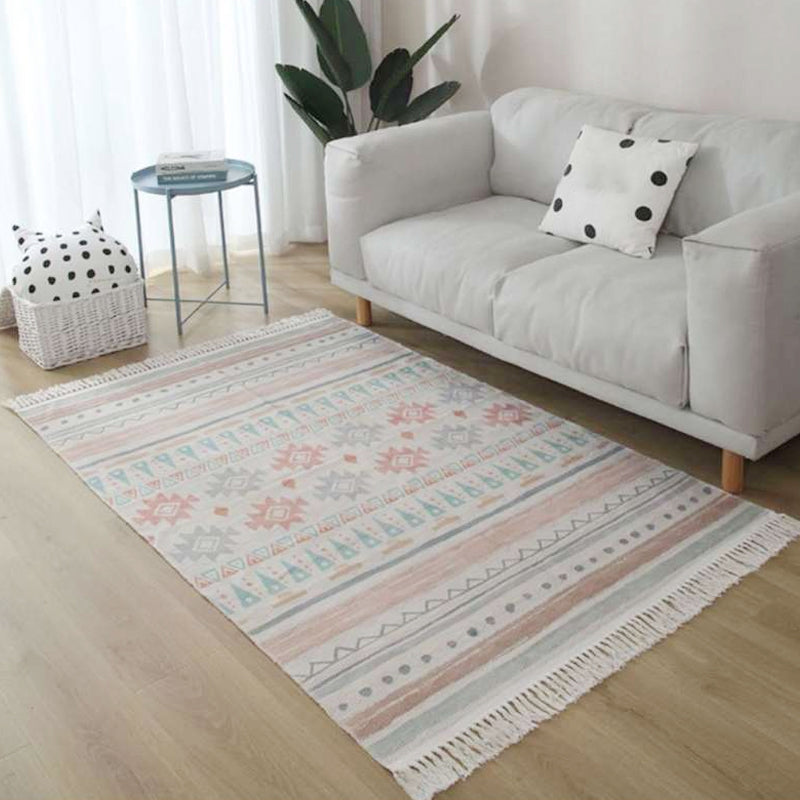 Avtoit | Americana Tribal Pattern Rug Black and White Linen Rug Machine Washable Fringe Area Rug for Bedroom