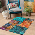 Avtoit | Traditional Tribal Pattern Carpet Blue and Orange Southeast Carpet Polyester Machine Washable Non-Slip Back Carpet for Bedroom