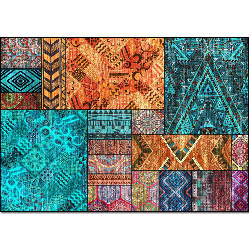 Avtoit | Traditional Tribal Pattern Carpet Blue and Orange Southeast Carpet Polyester Machine Washable Non-Slip Back Carpet for Bedroom