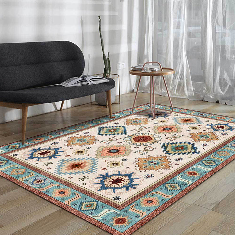 Avtoit | Vintage Tribal Print Rug Light Blue Americana Rug Polyester Machine Washable Non-Slip Back Rug for Bedroom