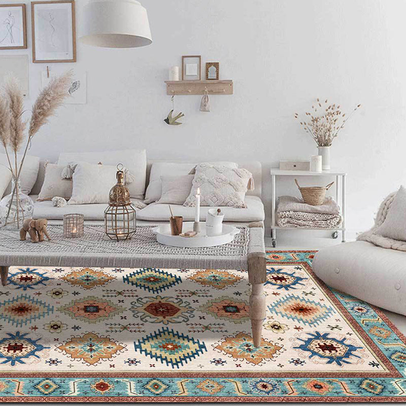 Avtoit | Vintage Tribal Print Rug Light Blue Americana Rug Polyester Machine Washable Non-Slip Back Rug for Bedroom