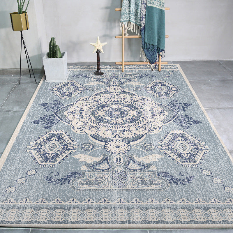 Avtoit | Persian Moroccan carpet in blue medallion flower petal pattern carpet polyester non-slip carpet for home decoration