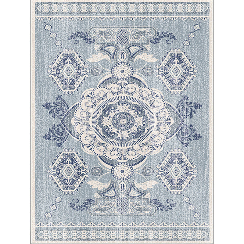Avtoit | Persian Moroccan carpet in blue medallion flower petal pattern carpet polyester non-slip carpet for home decoration
