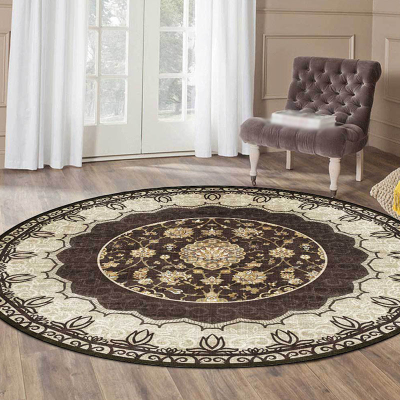 Avtoit | Classic medallion pattern rug with floral brown tribal rug made of polyester, washable, non-slip backing, rug for the living room